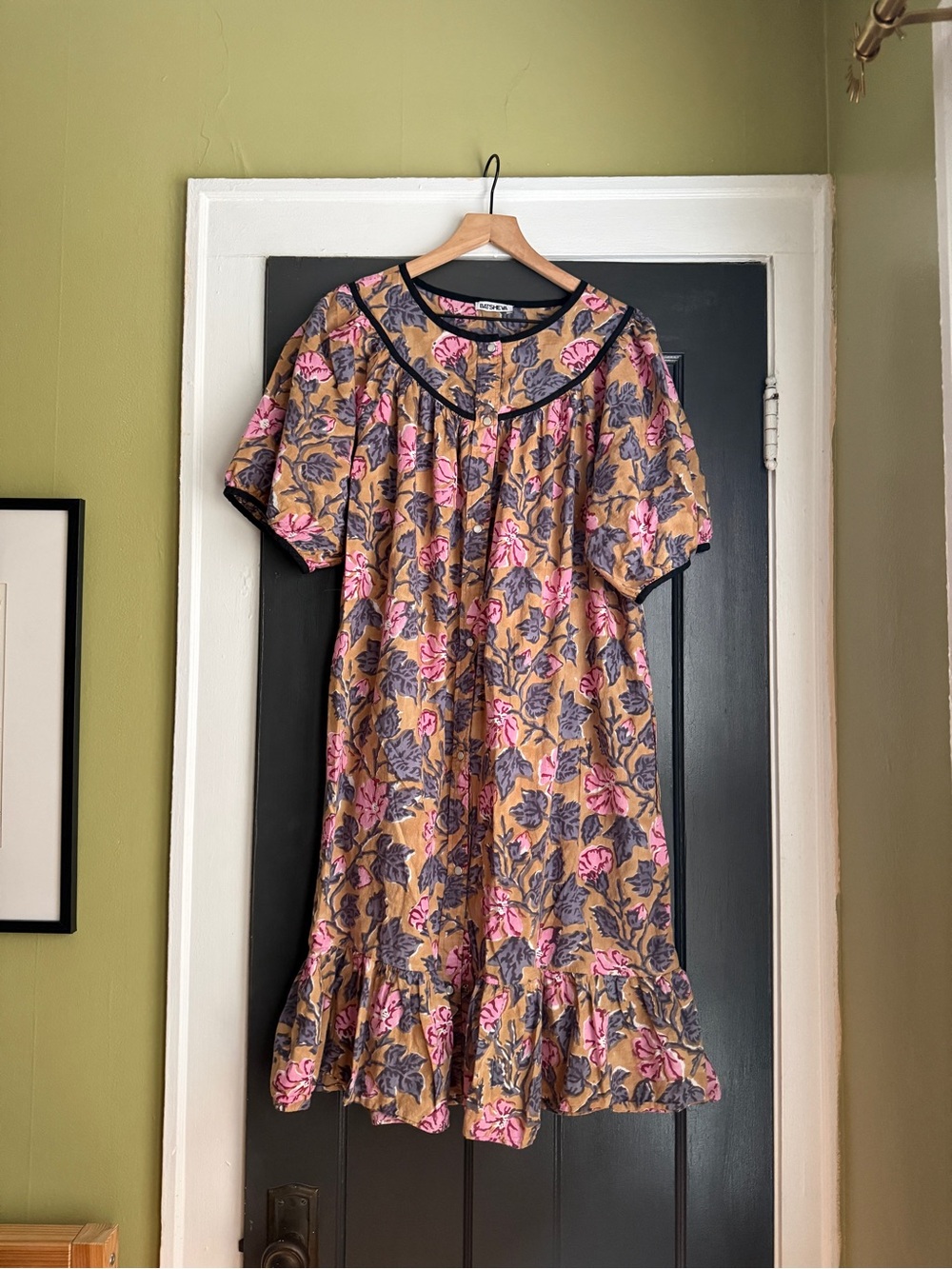 Batsheva Ruffle-Hem Short Sleeve Snap Dress